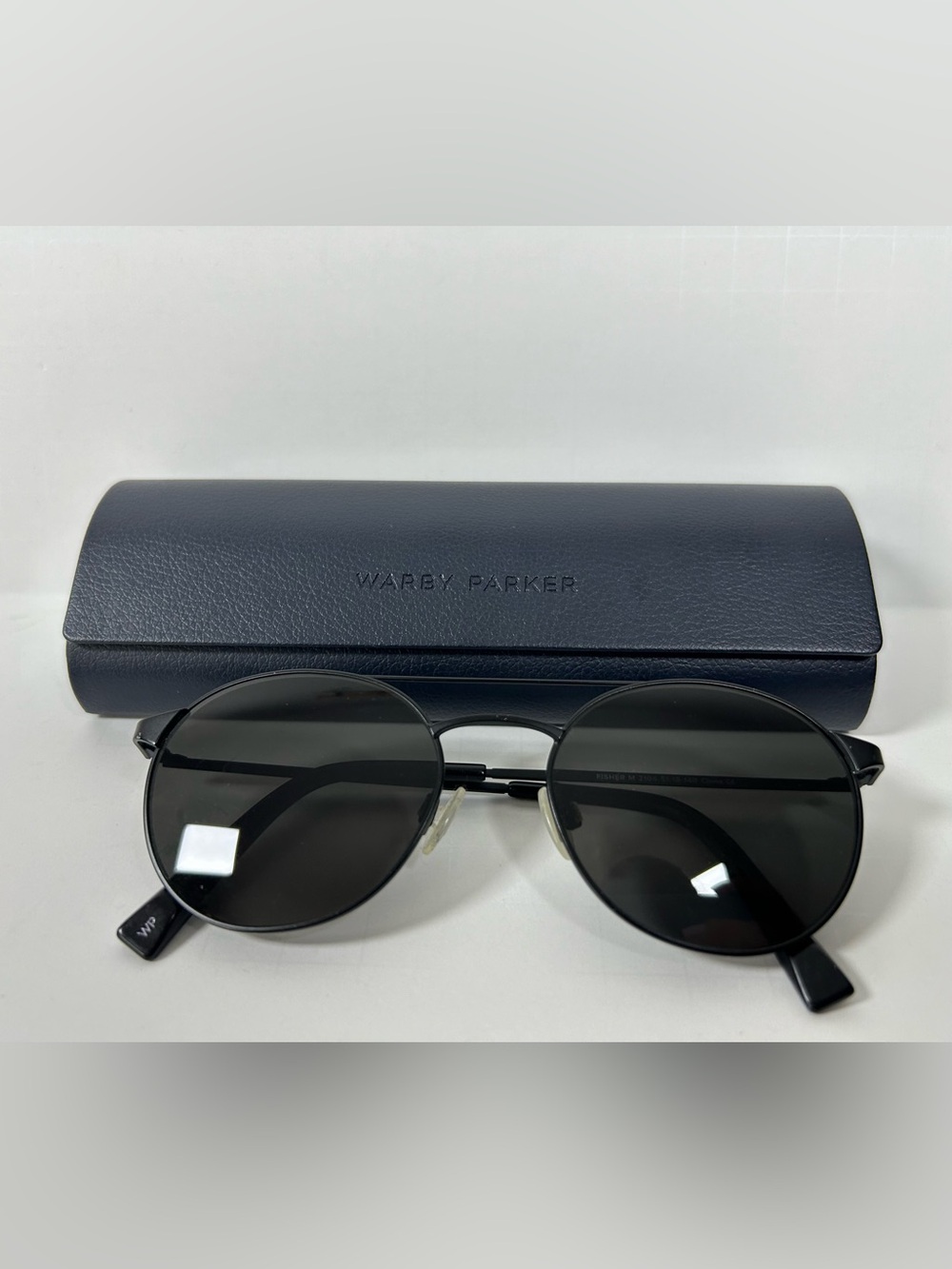 Warby Parker Fisher M 2104 Black Aviator Sunglasses Round Metal Frame with Case